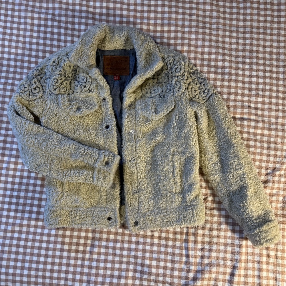 Lucky Brand cream shag trucker jacket